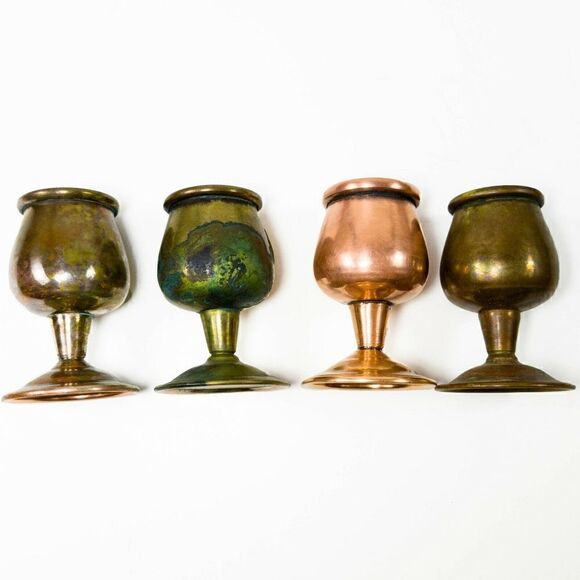 VINTAGE COPPER SET 4/6 CORDIAL SHOT GLASSES GOBLET TRAY MAYAN AZTEC CALENDAR - Picture 7 of 12